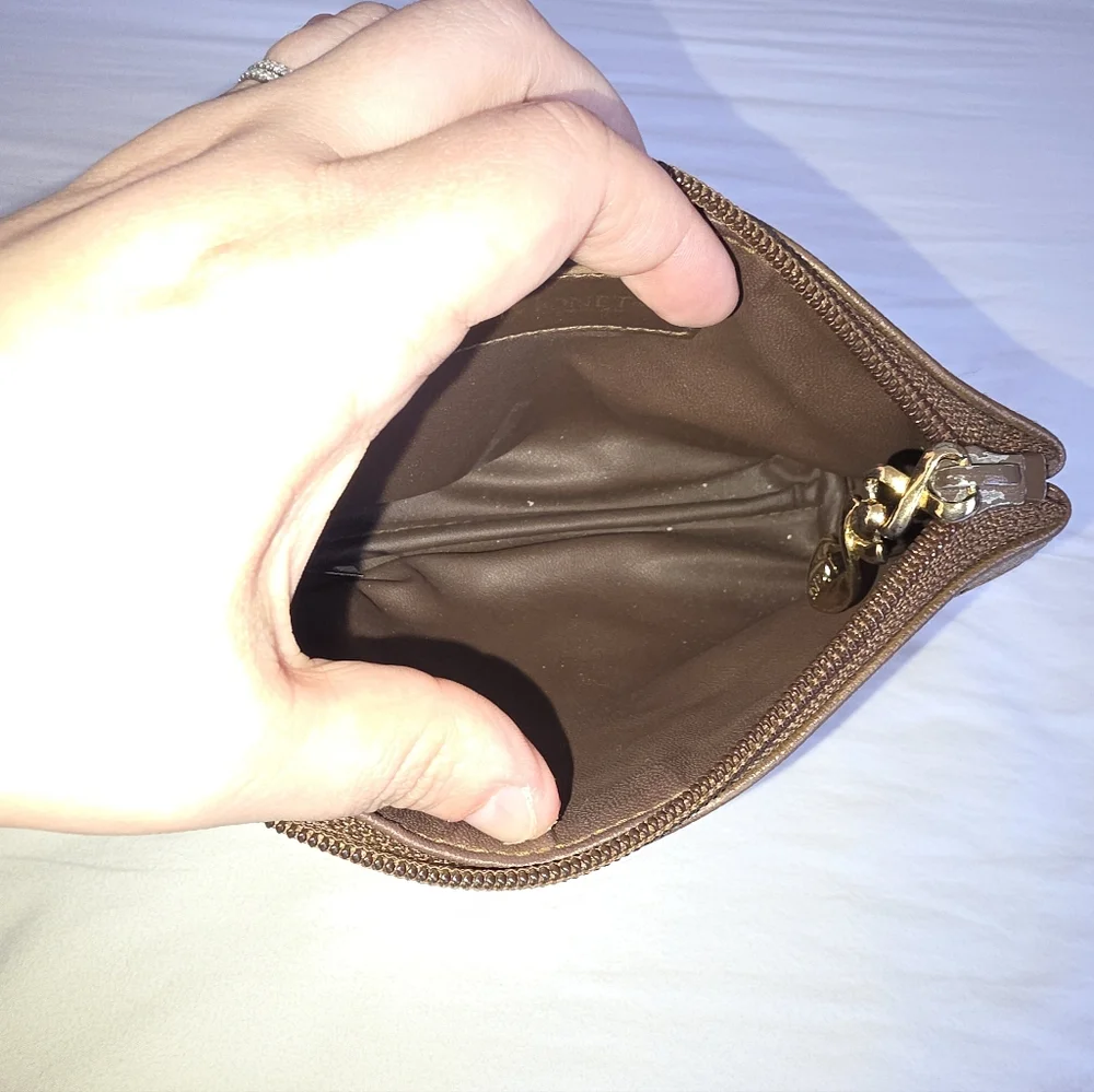 Monet Tan and Brown Vintage Style Textured Make Up Pouch